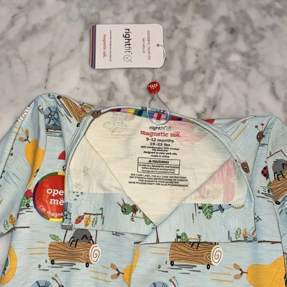 NWT Magnetic Me Modal Right Fit Footie in Blue with Red and Yellow Accents